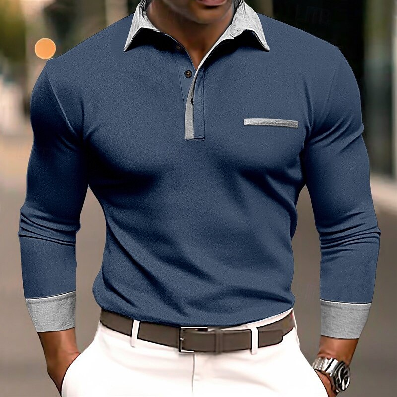 Herren Poloshirts Golf Poloshirts Strasse Geschäft Kargen Klassisch Langarm Modisch Basic Patchwork Tasche Farbblock Herbst Winter Jahreszeiten Regular Fit Hellblau Babyblau Schwarz Weiß Burgunderrot 2025 - $26.99 –P5