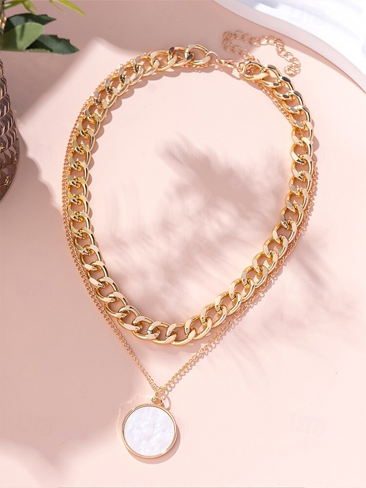 elegant lagerhalsband med guldkedja - runt hänge & chunky choker för kvinnor, perfekt för formella evenemang och fester 2025 - $9.99 –P3