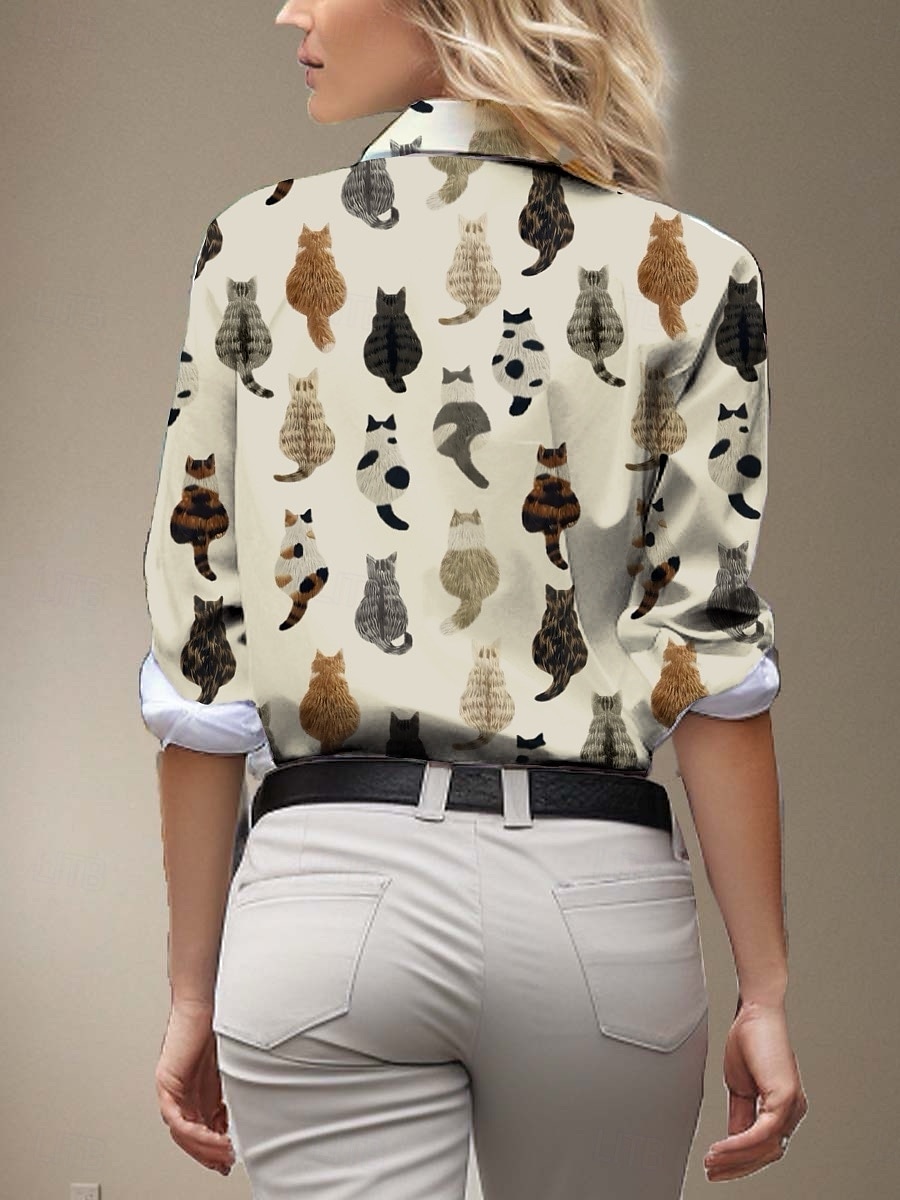 Camicia da Donna Stampa Animale con Maniche Lunghe Beige Primavera Autunno del 2025 a $32.99 –P3
