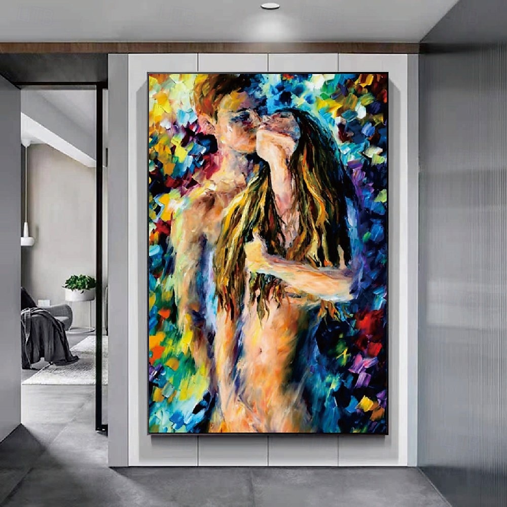 Couple lovers Oil painting handmade Hugging Couple lovers oil painting - Hand Painted Impressionist Paris Lovers Oil Painting On Canvas Palette Knife Art oil paintings christmas gift for living room 2025 - $125.99 –P5