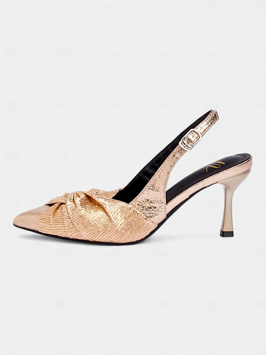 naisten metallikultaiset slingback kitten heel -kengät - tyylikkäät kierretty solmumuotoiset teräväkärkiset pumput ilta- ja juhlapukeutumiseen 2025 - $34.99 –P6