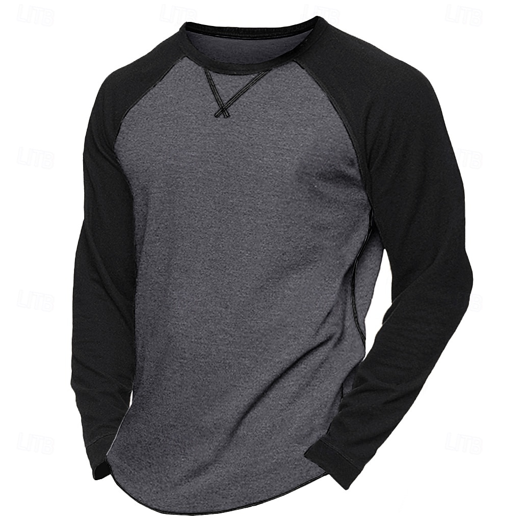 Men's 60% Cotton Raglan Sleeve Sweatshirt Tee Top Long Sleeve Shirt Solid Color Crew Neck Outdoor Street Long Sleeve Color Block Clothing Apparel Daily Casual Street Style 2025 - $18.99 –P4