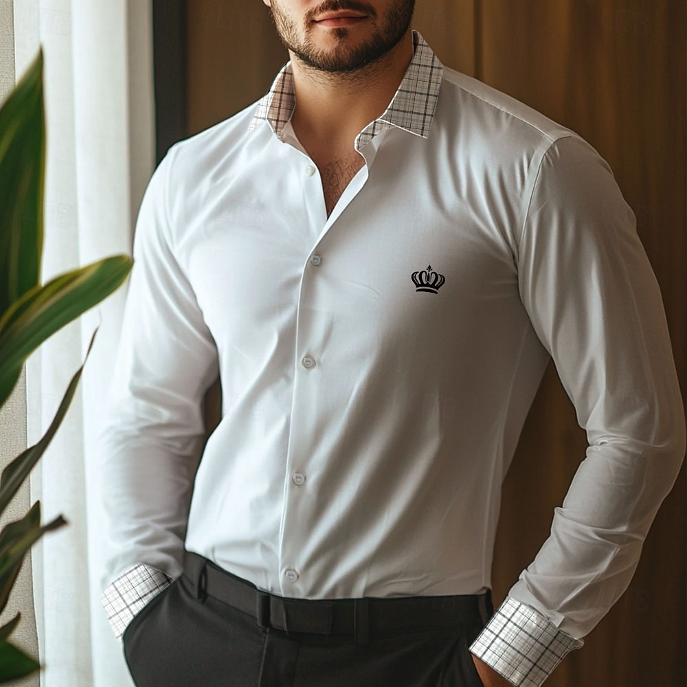 Men's Tiaras & Crowns Dress Shirt Button Up Shirt Long Sleeve Business Casual Formal Daily Holiday Fall Winter Spring & Summer Collared Shirts Button Up 3D Print Light Blue White Pink 2025 - $28.99 –P1
