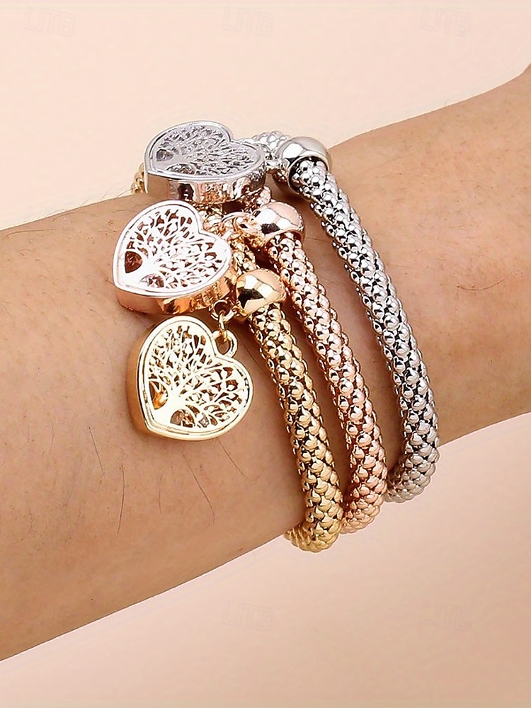 Zestaw bransoletek z zawieszkami w kształcie serca i drzewa życia - wielokolorowe plecione bransoletki damskie do układania w stosy w stylu boho, idealne do codziennych stylizacji lub jako prezent 2026 - $9.99 –P2