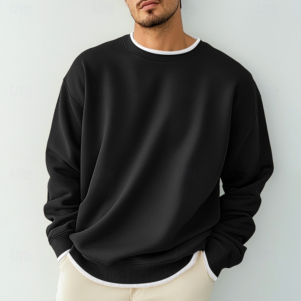 Men's T Shirt Oversized Shirt Tee Top Long Sleeve Shirt Long Sleeve Crew Neck Spring &  Fall Solid Color Daily Casual Street Style Fake two piece Rib Hem Outdoor Street Causal Black Gray Wine Top Tee 2025 - $16.49 –P8