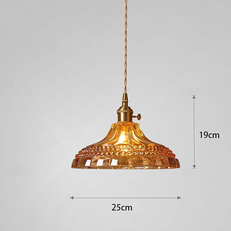 retro messing glazen hanglamp amberkleurig dik materiaal glazen kroonluchter geblazen glazen plafondlampen met verstelbaar snoer 2025 - €47.99 –P10