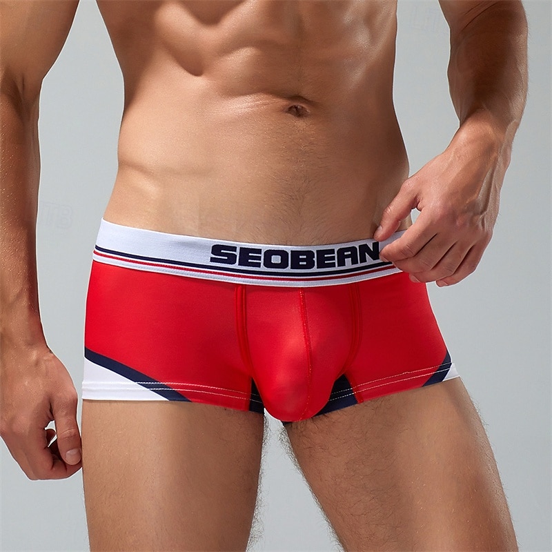 Men's 1 PCS Boxers Underwear Boxer Shorts Patchwork Polyester Breathable Soft Comfortable Color Block Letter Mid Rise Yellow Red 2025 - $10.49 –P4
