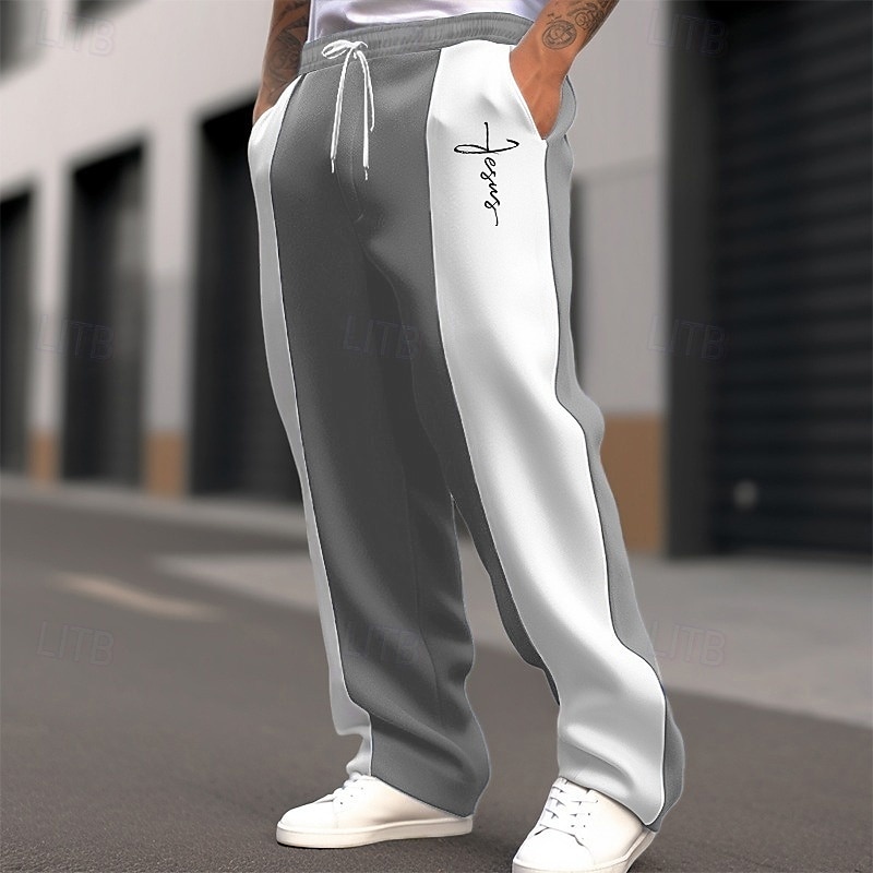 Men's Christmas Pants Sweatpants Trousers Straight Leg Sweatpants Pocket Drawstring Elastic Waist Color Block Cross Comfort Christmas Sports Outdoor Fashion Casual Black Dark Blue Micro-elastic 2025 - $20.99 –P1