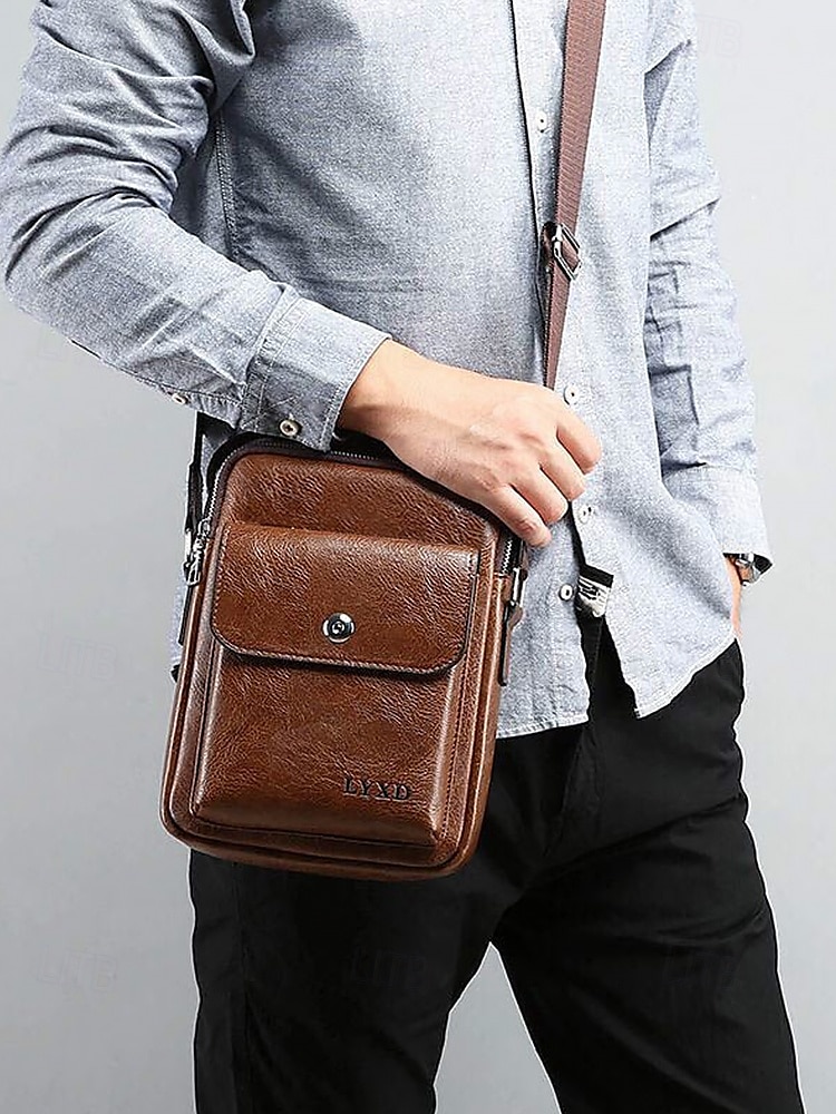 borsa a tracolla vintage in similpelle marrone da uomo – borsa a tracolla compatta con più tasche per viaggi, lavoro e uso quotidiano del 2025 a $24.99 –P1