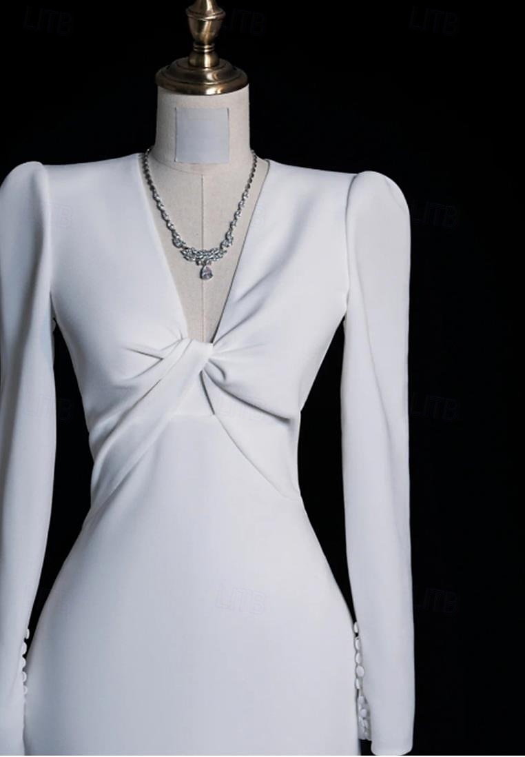 Hochzeitskleider Meerjungfrau  Trompete V-Ausschnitt Langarm Hofzug Taffeta Brautkleider Mit Raffung 2025 - $157.99 –P3