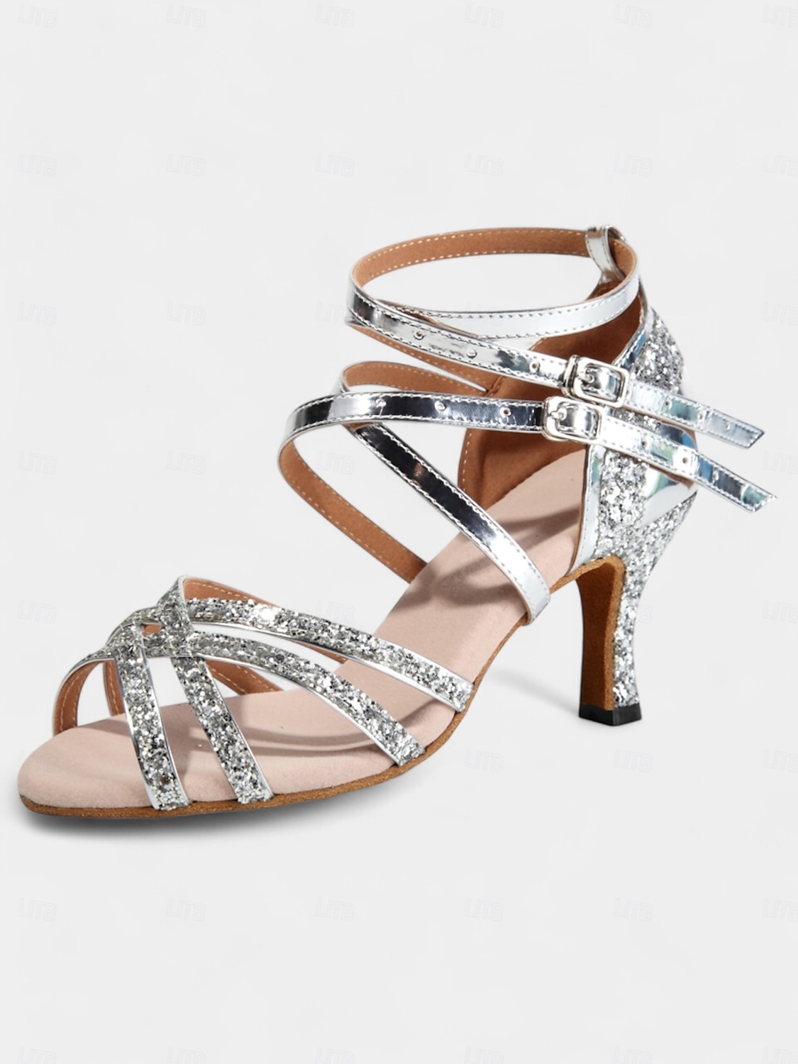 scarpe da ballo da donna con glitter argento - tacchi da ballo latino con cinturino, doppia chiusura con fibbia e morbida suola in pelle scamosciata del 2025 a $46.99 –P2