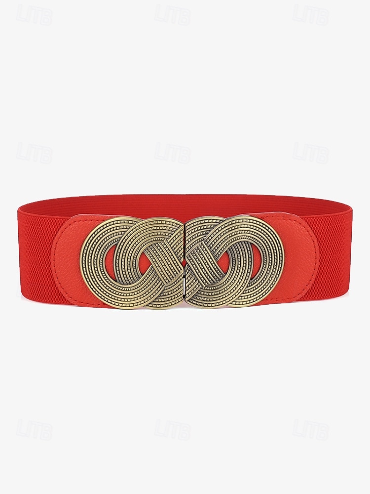 Women's Wide Elastic Waist Belt with Vintage Metal Buckle – Fashion Stretch Belt for Dresses, Tunics, and Blouses – Available in Black, Red, and Brown 2025 - $11.99 –P9