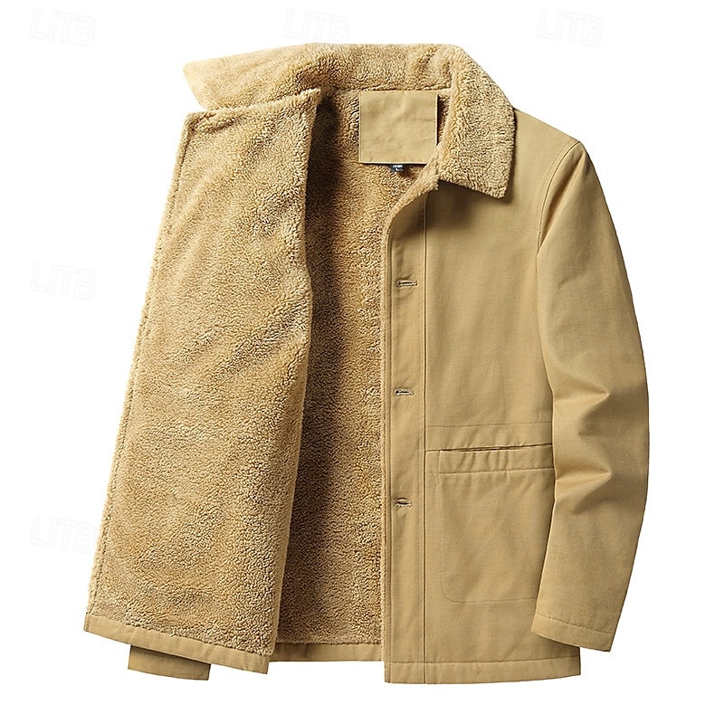 Homens Jaqueta de Inverno Casaco de lã Jaqueta sherpa Diário Férias Térmico / Quente Bolsos Tosão Outono & inverno Tecido Moda Roupa de rua Lapela Padrão Preto cáqui Verde Tropa Casaco de 2025 por $63.99 –P1