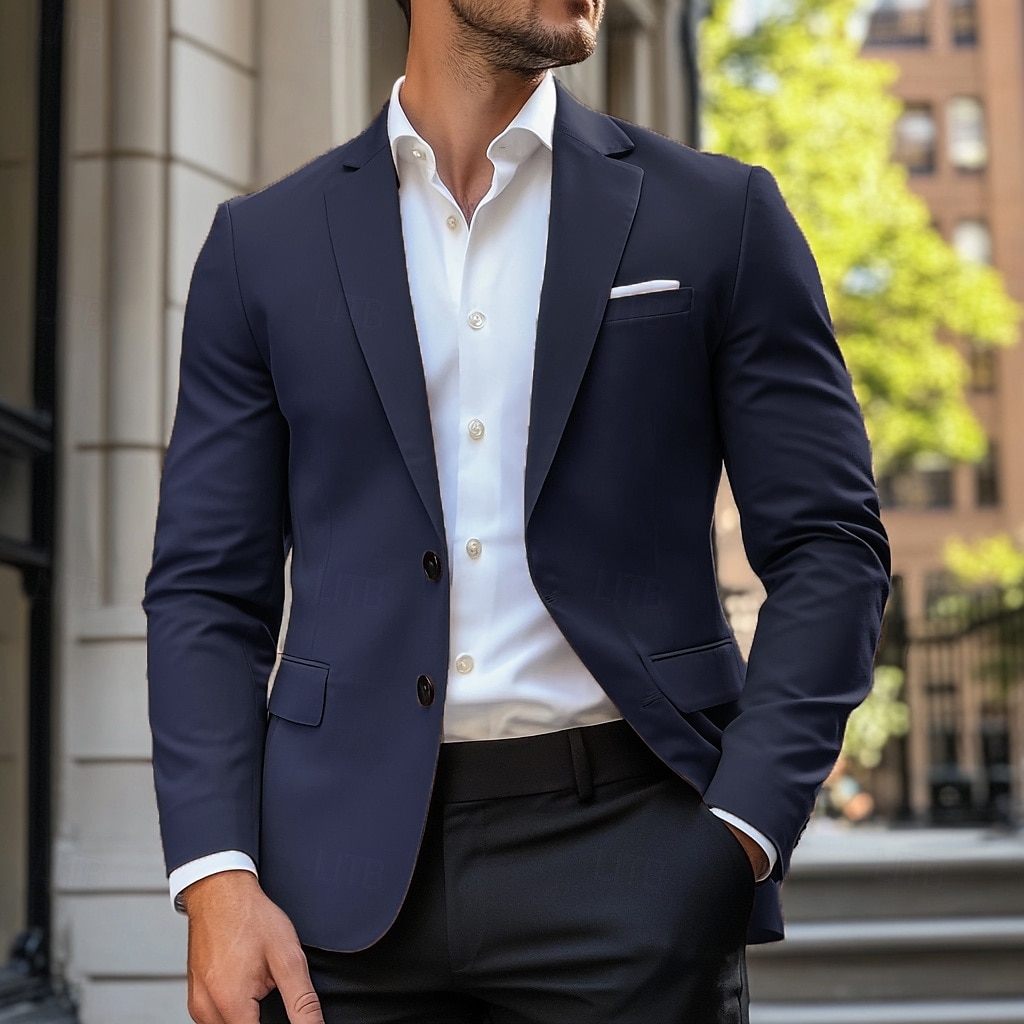 2026年 男性用 ブレザージャケット スポーツコート ノッチカラー カジュアル ソリッド Blazer ネイビーブルー ブラウン ライト スタンダードフィット シングルブレスト 2つボタン  コレクション – $69.99 –P3
