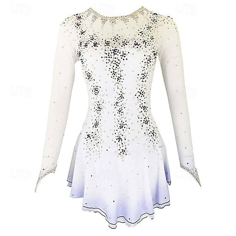 Figure Skating Dress Women's Girls' Ice Skating Dress Blue White Red High Elasticity Training Competition Skating Wear Classic Crystal / Rhinestone Long Sleeve Ice Skating Figure Skating 2026 - $165.99 –P8