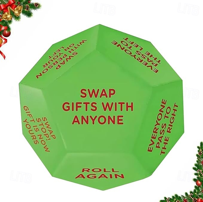 Santa Swap Gift Exchange Dice,2025 New Gift Exchange Dice, Exchange Dice Game,Christmas Group Party Game,12 Different Sides 3 * 3 * 3in Pu Material Gift Exchange Dice Game 2025 - $13.99 –P1
