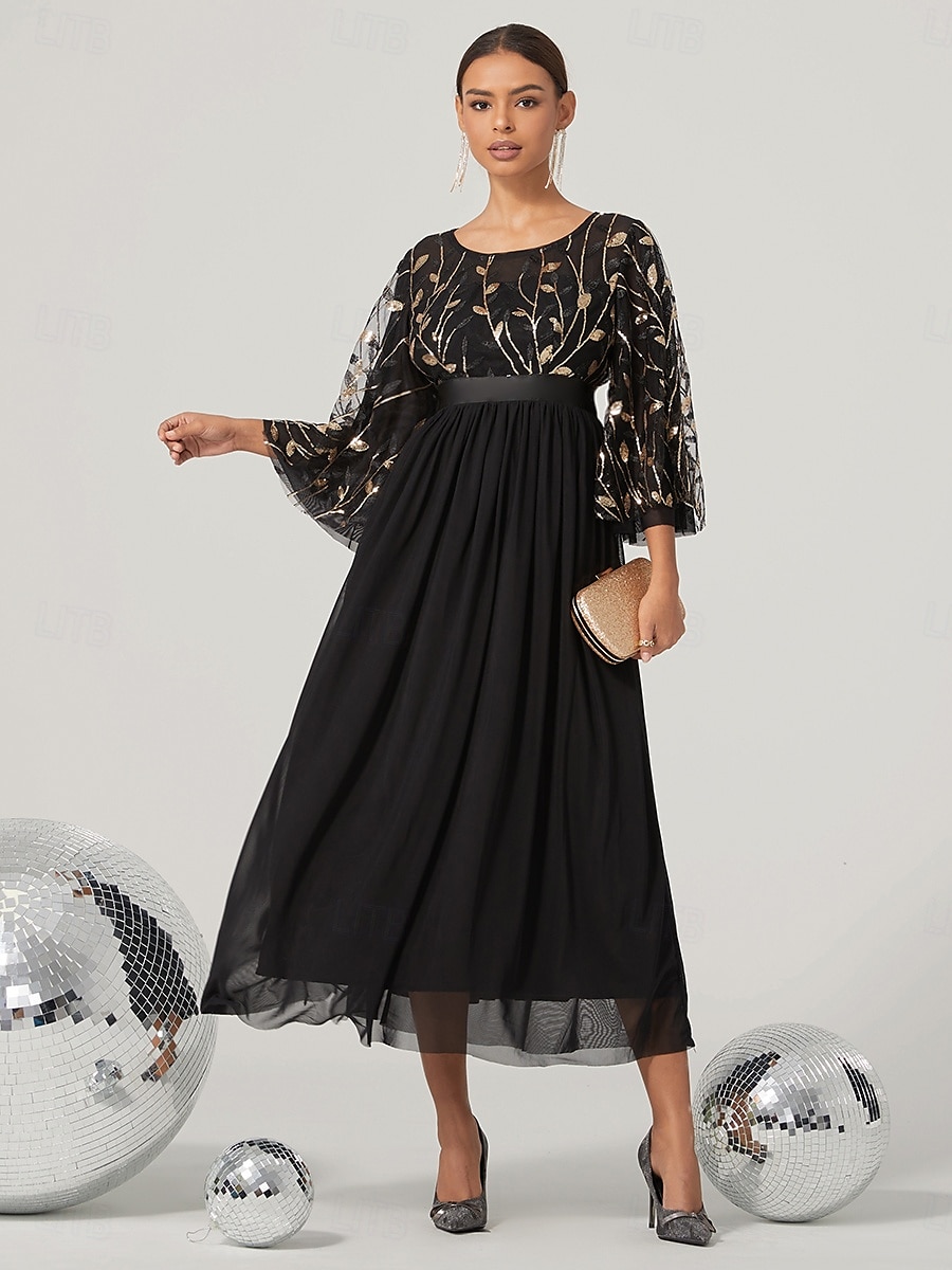 A-Linien Abendkleid Elegantes Kleid Hochzeit Hochzeitsgast Knöchellang 3/4 lange Ärmel Juwelkragen Nylon mit Glitzer 2025 - $170.99 –P3