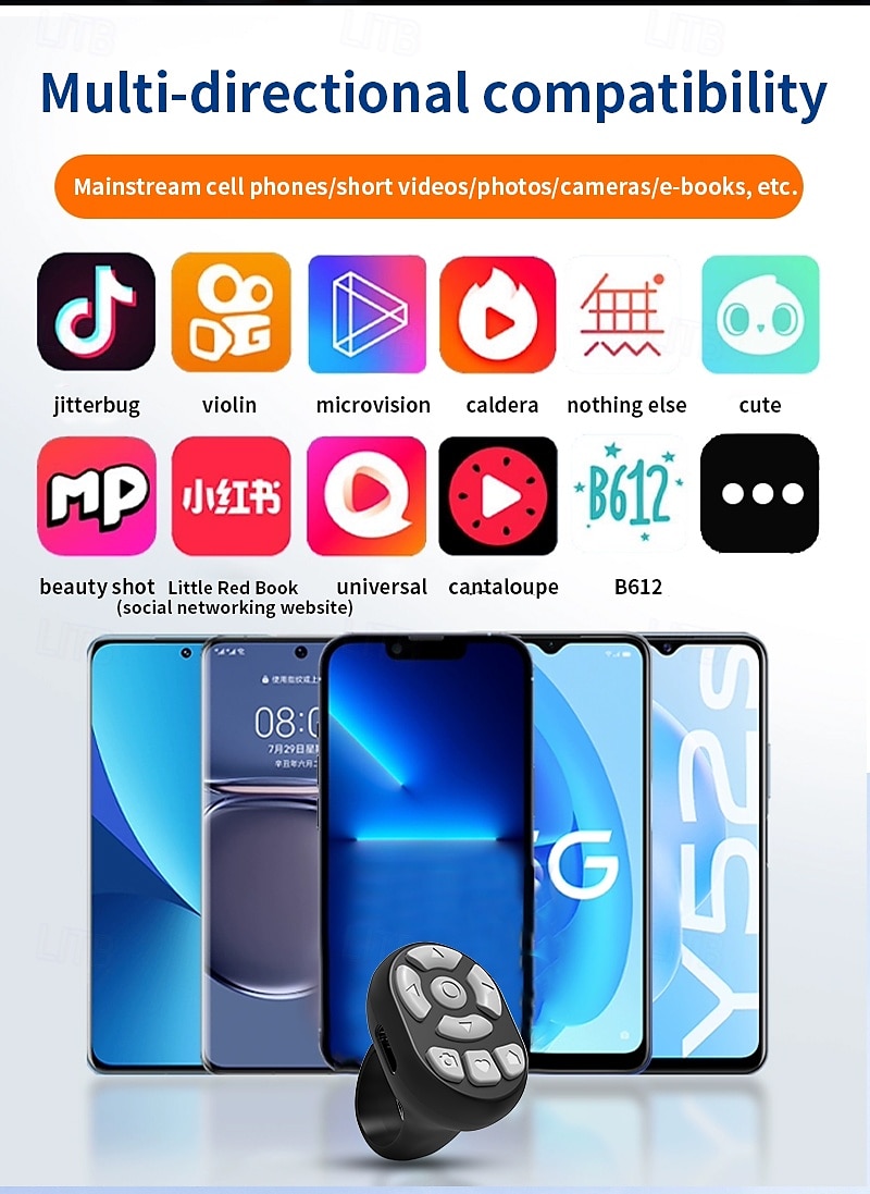 video mini ring bt afstandsbediening sluiter voor tiktok youtube draadloze pagina turner selfie afstandsbediening voor android app 2025 - $18.99 –P12