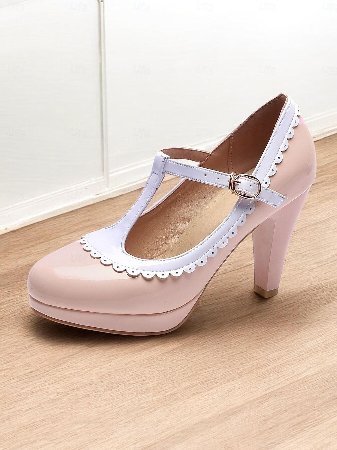 vintage piros lakkbőr mary jane sarkú fehér kagylószegéllyel – női t-pántos cipő cosplayhez, retro bulikhoz és különleges alkalmakra 2025 - $46.99 –P6