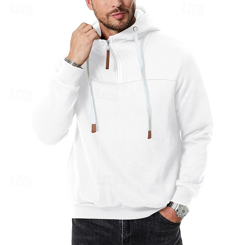 Pánské Kapuce Mikina se zipem na čtvrtletí Bílá Kapuce Bez vzoru Denní Sporty a outdoor Dovolená Šik ven Chladný Na běžné nošení Jaro & podzim Oblečení Mikiny s kapucí Mikiny Dlouhý rukáv 2026 - $28.99 –P4