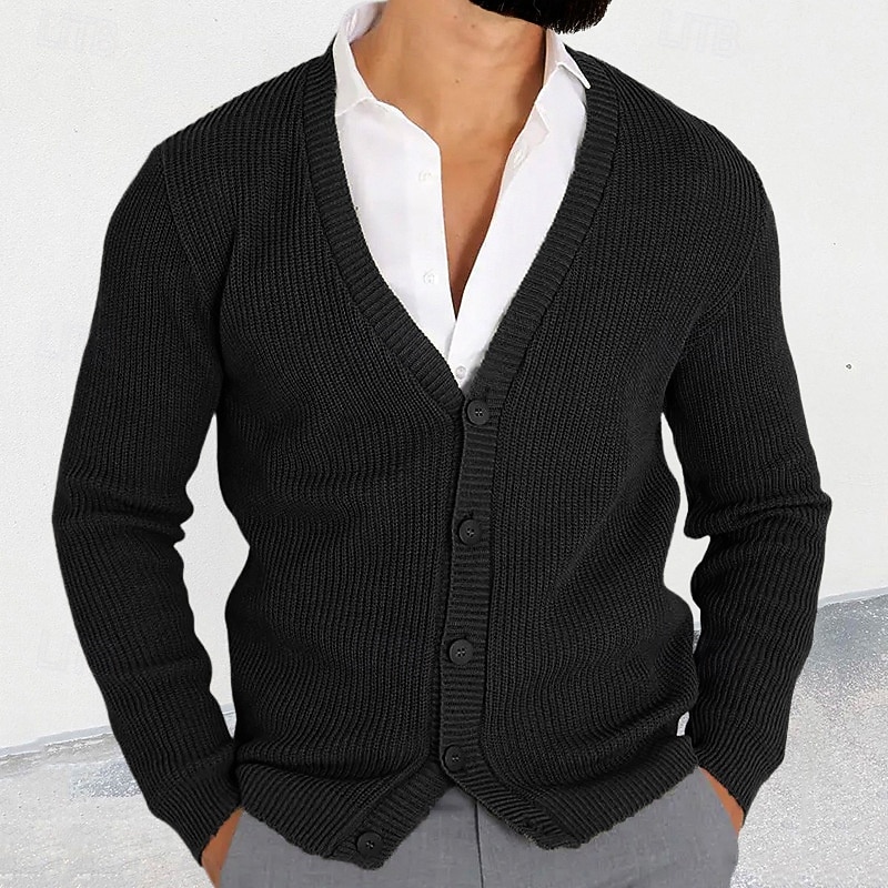 Per uomo Cardigan Maglione Cardigan Maglione corto Cavo lavorato a maglia Maglia Standard Bottone giù Liscio A V Di tendenza Classico Da tutti i giorni Appuntamento Abbigliamento Autunno inverno Nero del 2026 a $44.99 –P4