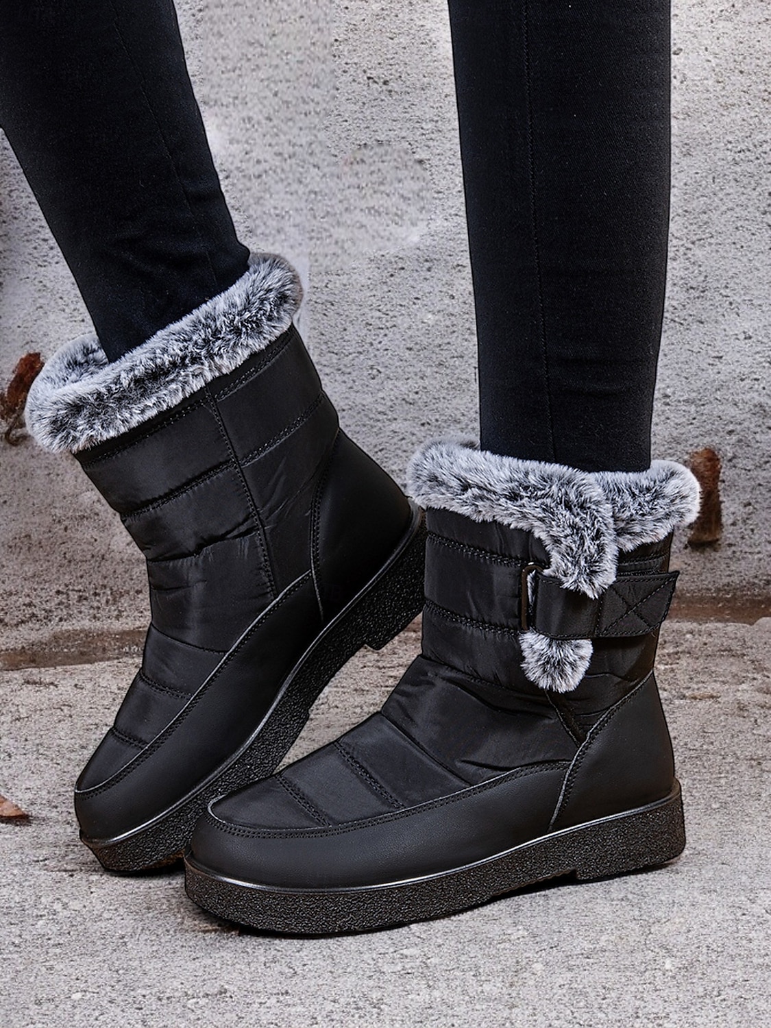 stivali da neve invernali impermeabili da donna - design trapuntato bordeaux con fodera in pelliccia sintetica e cinturini regolabili per il freddo all'aperto del 2025 a $32.99 –P8
