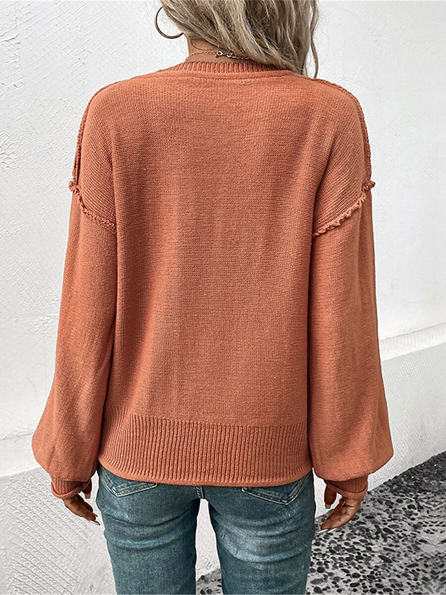 Per donna Felpa Informale Morbido Colore puro A coste A V Lavorato a maglia Manica lunga Top regolari Maglia Esterno Giornaliero Fine settimana Rosso marrone Autunno Inverno del 2025 a $31.99 –P2