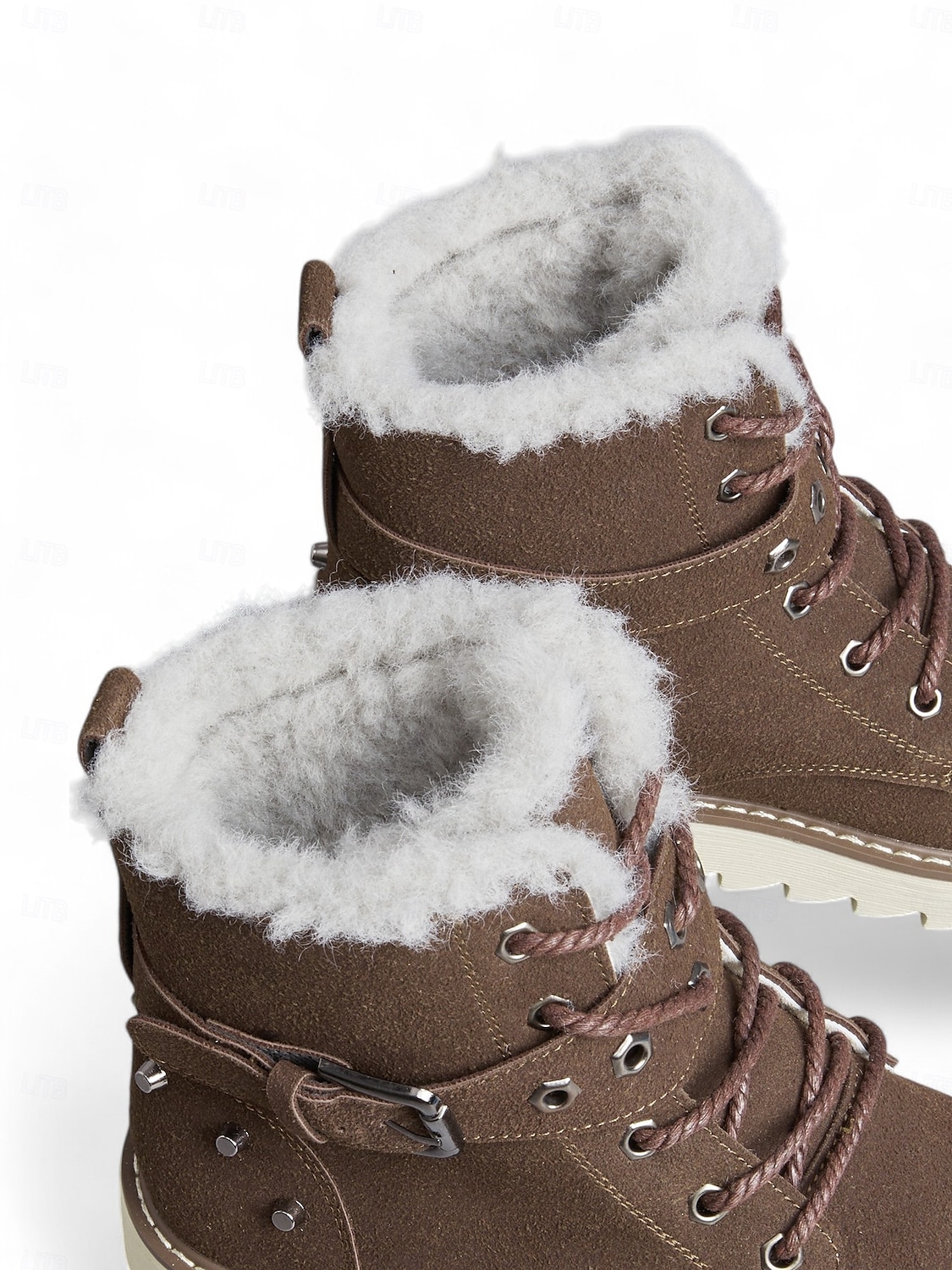 Botas de nieve de invierno para mujer de color marrón con forro de piel sintética: botas cálidas y aislantes para exteriores con detalle de hebilla y suela antideslizante para clima frío 2025 - $46.99 –P7