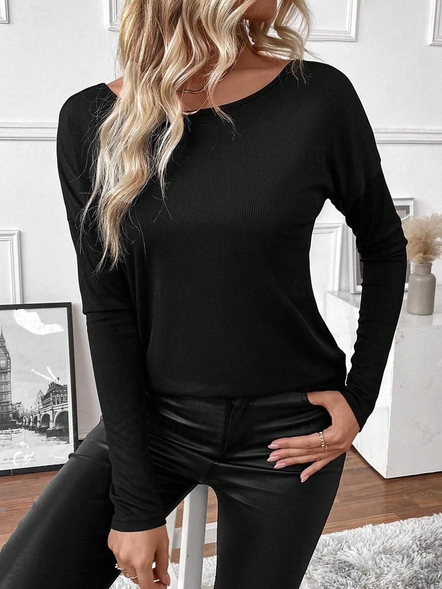 Elegantní krajkové topy pro ženy s očkovacími detaily sexy blůza neformální jednobarevné běžné topy dlouhý rukáv kulatý výstřih krajkový patchwork regular fit každodenní černé romantické drobné topy 2026 - $31.99 –P4