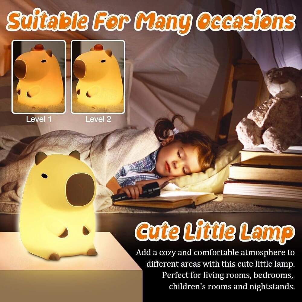 Cute Cartoon Capybara Silicone Night Light USB Rechargeable Timing Dimming Sleep Night Lamp for Children's Room Decor 2026 - $43.99 –P4