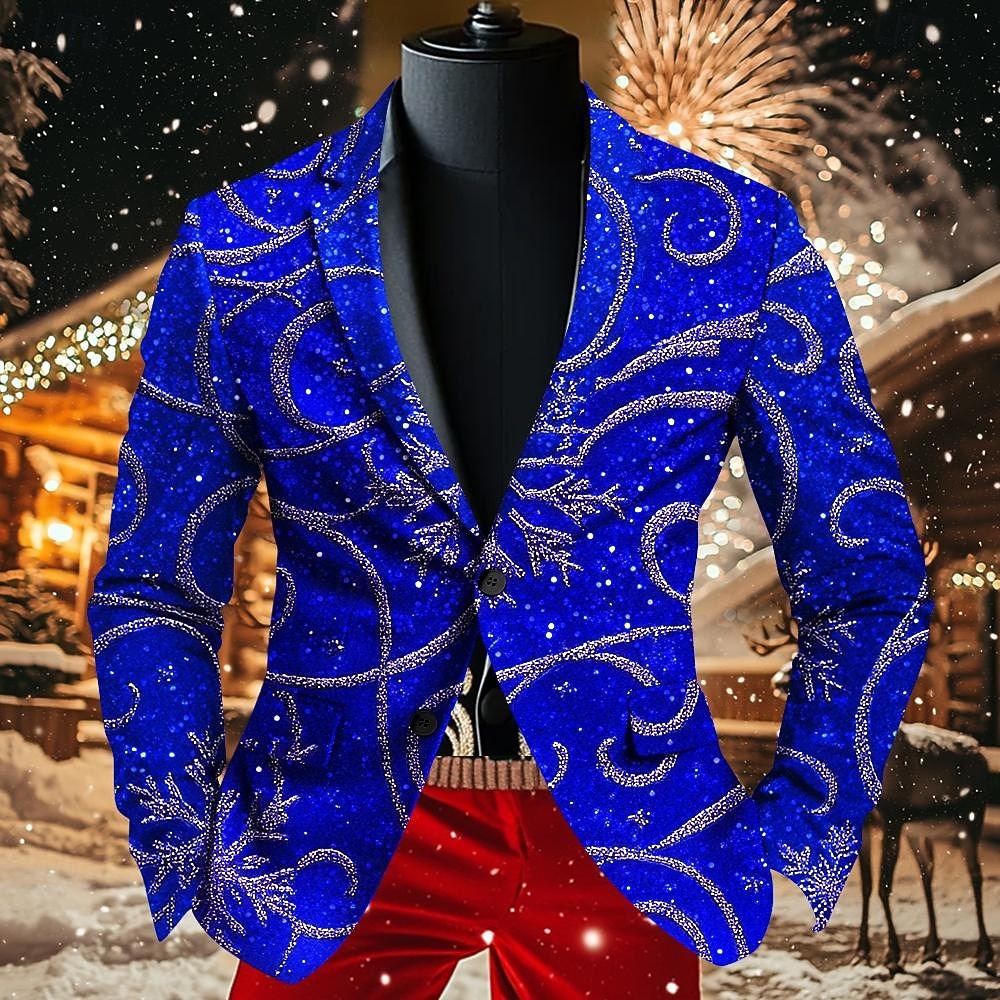 Vánoce Pánské Vánoční vzor Kabát Sako Prodyšné Pohodlné umělecké Na běžné nošení Párty večerní šaty Denní Festival Knoflíky 3D tisk Multi kapsa Podzim zima Přehnutý Dlouhý rukáv Černá Rubínov 2025 - $64.99 –P4