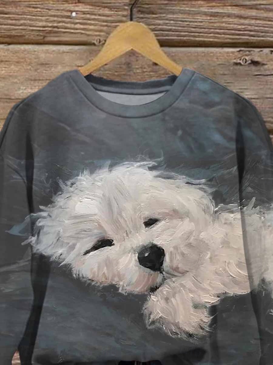 Women's Sweatshirt Casual Dog Street Dailywear Crew Neck Print Long Sleeve Gray Fall Winter 2026 - $28.99 –P3