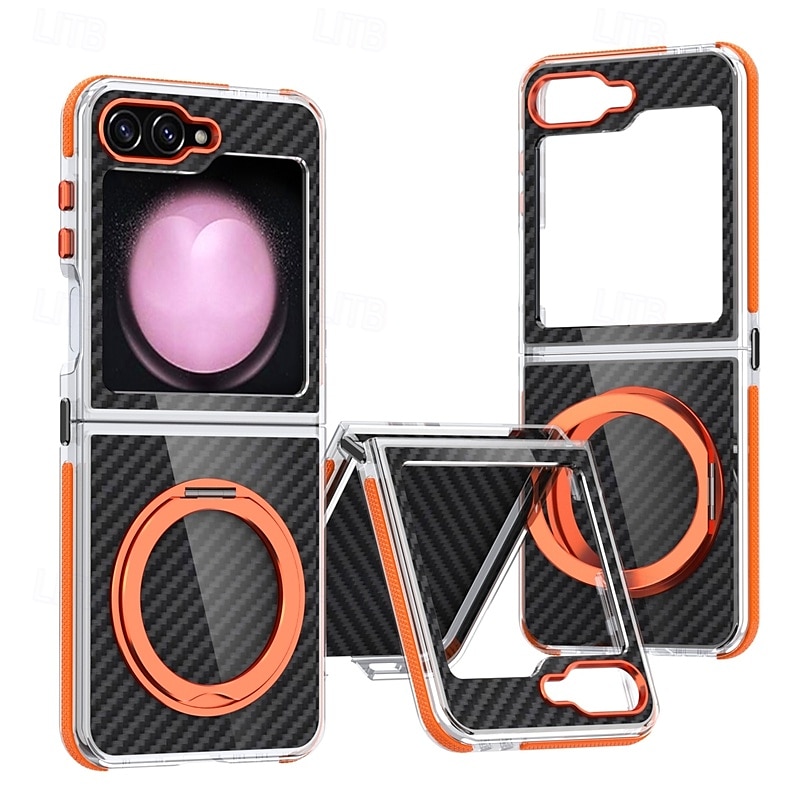 telefon Carcasă Pro Samsung Galaxy Z Flip 7 Z Flip 6 Z Flip 5 Zadní kryt se stojánkem Nárazuvzdorné Retro Uhlíkové vlákno PC 2025 - $25.99 –P2