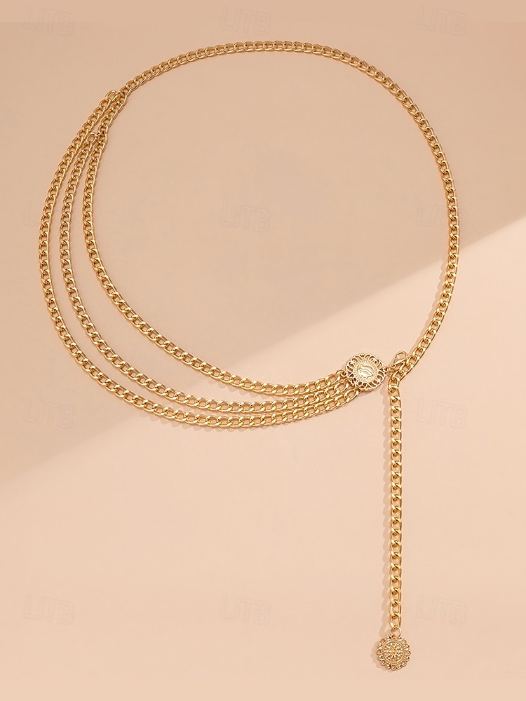 Women's Gold Chain Belt with Multi-Layer Design and Decorative Medallions - Perfect for Dresses, Evening Wear, and Party Looks 2025 - $9.99 –P2