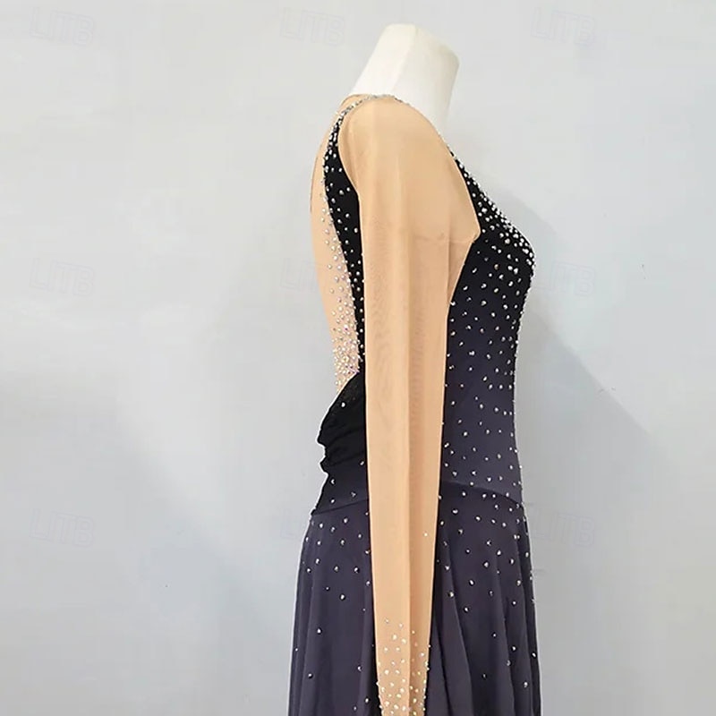 Rochie de Patinaj Artistic Pentru femei Fete Πατινάζ στο πάγο Rochii Gri Închis Peteci Plasă Înaltă Elasticitate Antrenament Competiție Ținută Patinaj Clasic Cristale / Strasuri Manșon Lung Patinaj 2025 - $171.99 –P2
