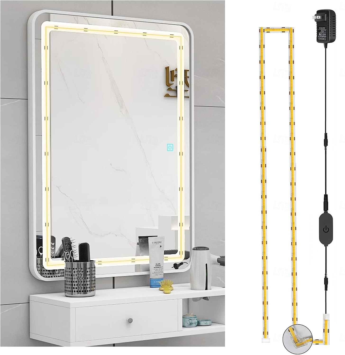 COB LED Vanity Mirror Light Kit, 1-4M/3.2-13ft 420LED/m Adjustable Strip Light, Dimmer & Power Supply COB Strip Lights for Mirror, Closet, Kitchen, Cabinet Lighting 2025 - $23.99 –P2