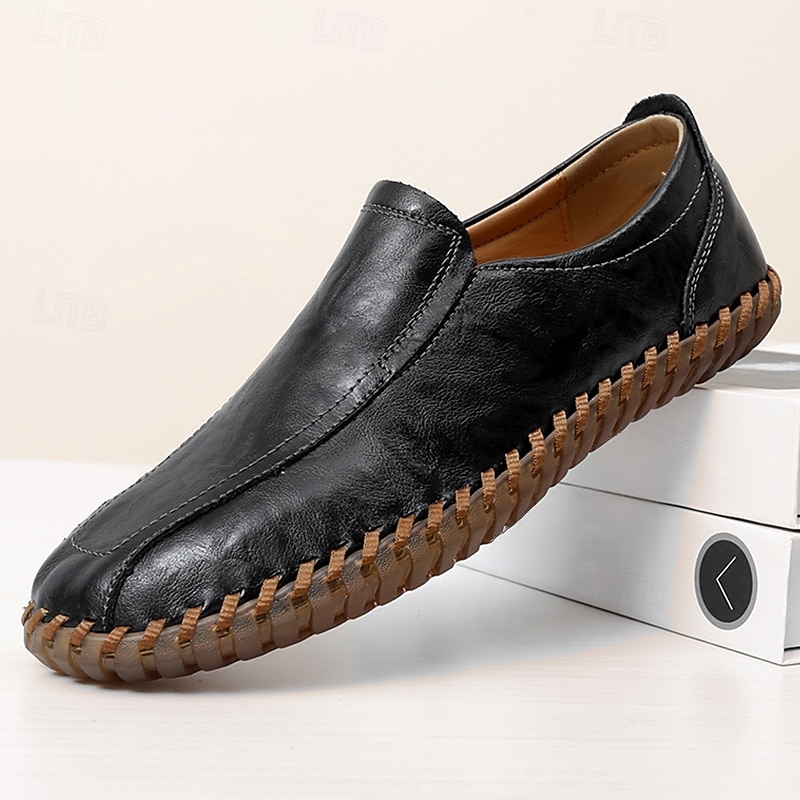 Men's White Faux Leather Slip-On Loafers with Hand-Stitched Sole – Lightweight Casual Shoes for Driving, Walking, and Summer Outfits 2025 - $46.99 –P4