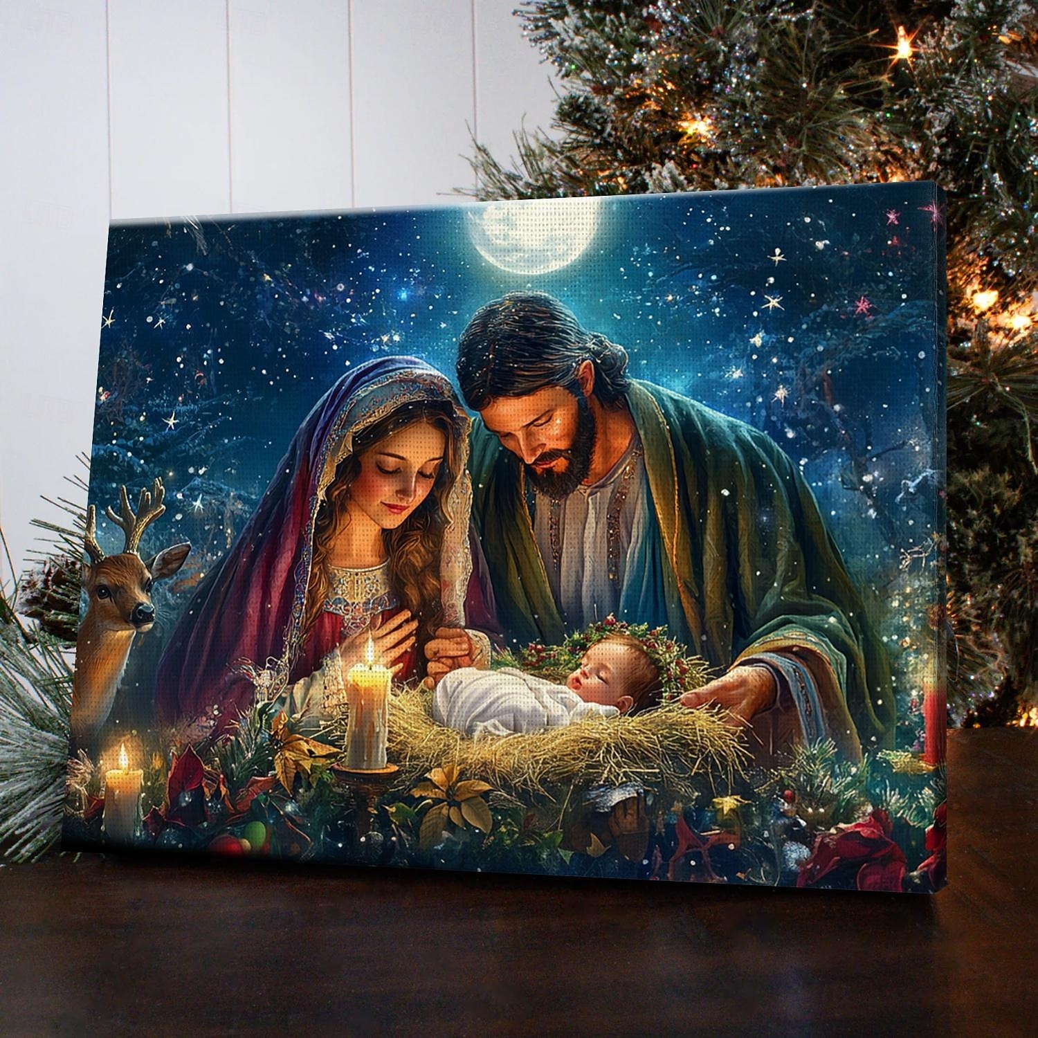 Christmas Nativity Scene LED Canvas Wall Art LED Lighted Up Wall Decor 2AA Battery Operated Lighted Canvas Print LED Light Kitchen Bedroom or Home Decor 2025 - $50.99 –P5