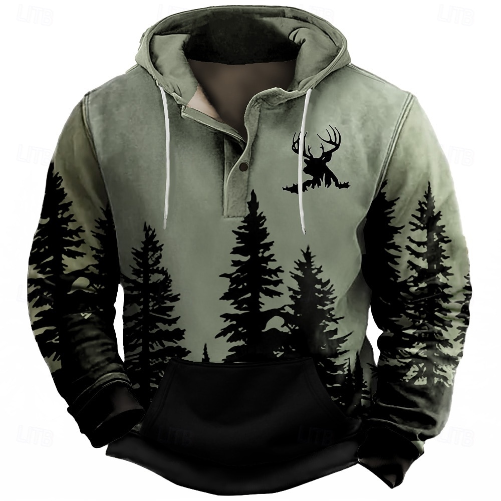 Per uomo foresta Cervo Felpa con Cappuccio Felpa Cowboy Casual Manica Lunga Con Cappuccio Abbigliamento casual alla moda Sport all'Aperto Marrone chiaro Marrone Verde Tasca Stampa 3D Autunno Inverno del 2026 a $30.99 –P4