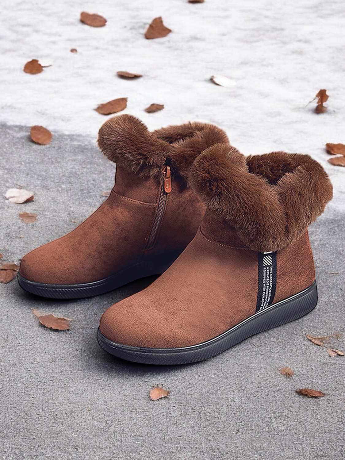 botins femininos de camurça bordô com punho de pele sintética e sola antiderrapante – calçados quentes de inverno para uso casual e ao ar livre de 2025 por $34.99 –P8