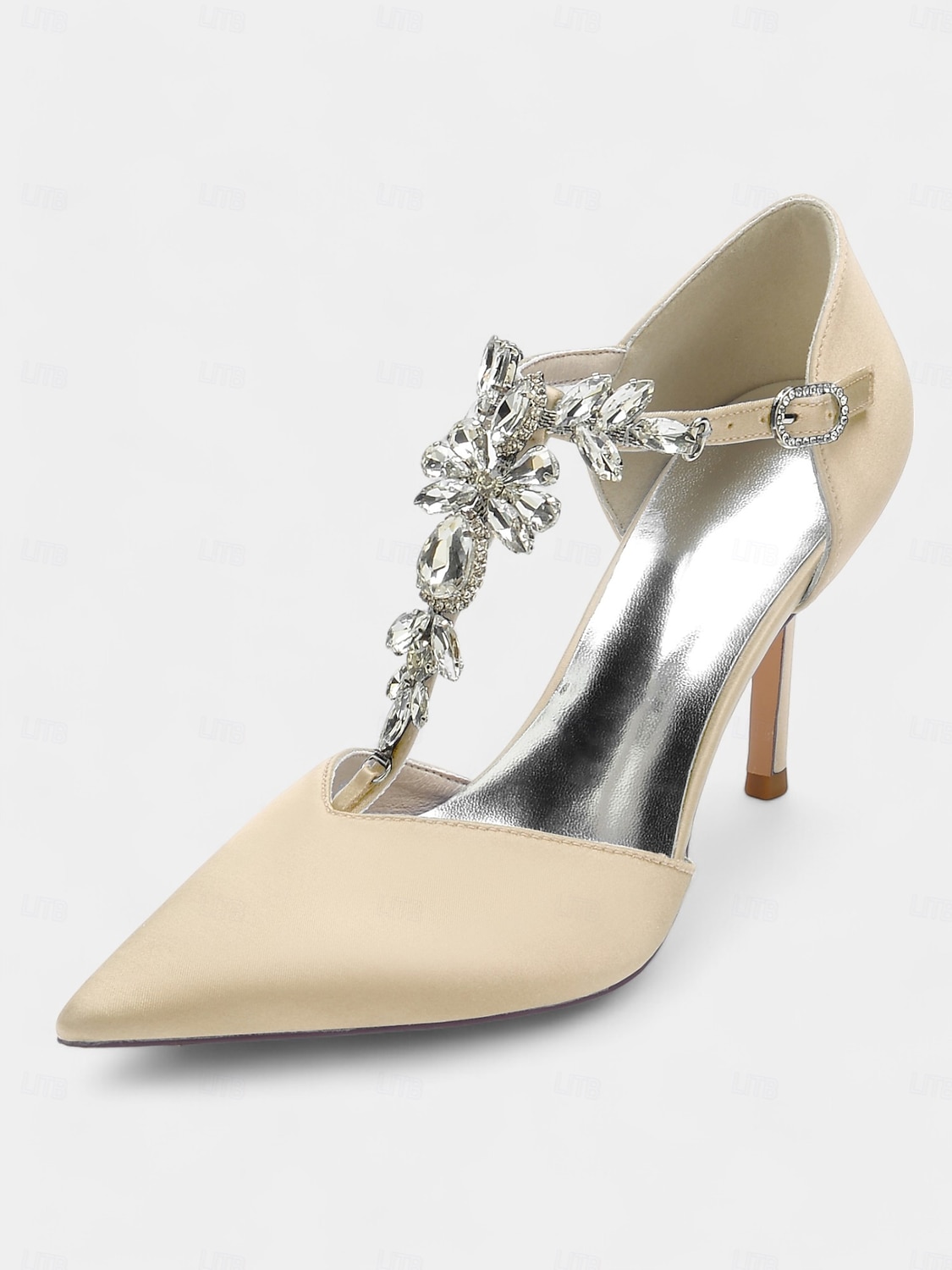 Escarpins à brides en satin bleu marine pour femmes – chaussures de cocktail à bout pointu avec ornements en cristal pour mariages et soirées de 2025 ? $64.99 –P11