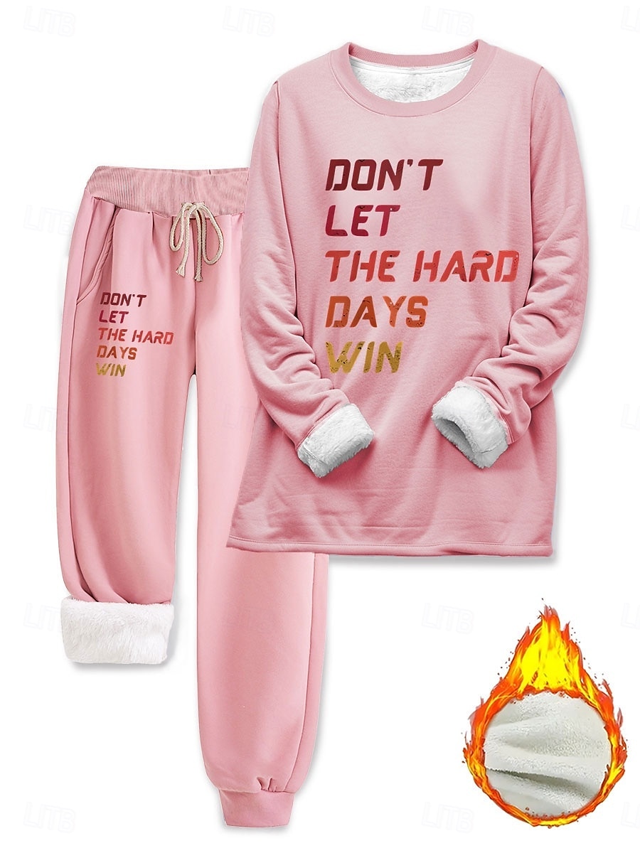 Ensembles de survêtement pour femmes 2 pièces sweat-shirt pantalons en polaire manches longues col rond lettre imprimée à cordon décontracté noir rose bleu automne coupe régulière de 2025 ? $43.99 –P5