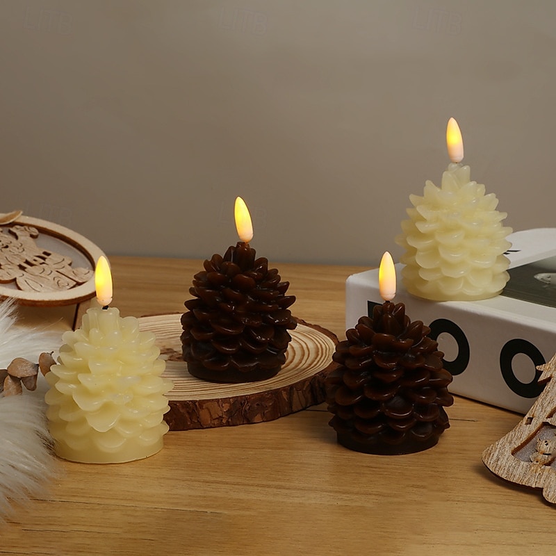 vlamloze dennenappelkaarsen licht kerstdecoratie led hoofd dennenappel elektronische kaarslamp thuis binnen scène lay-out lichten 2025 - $12.99 –P6