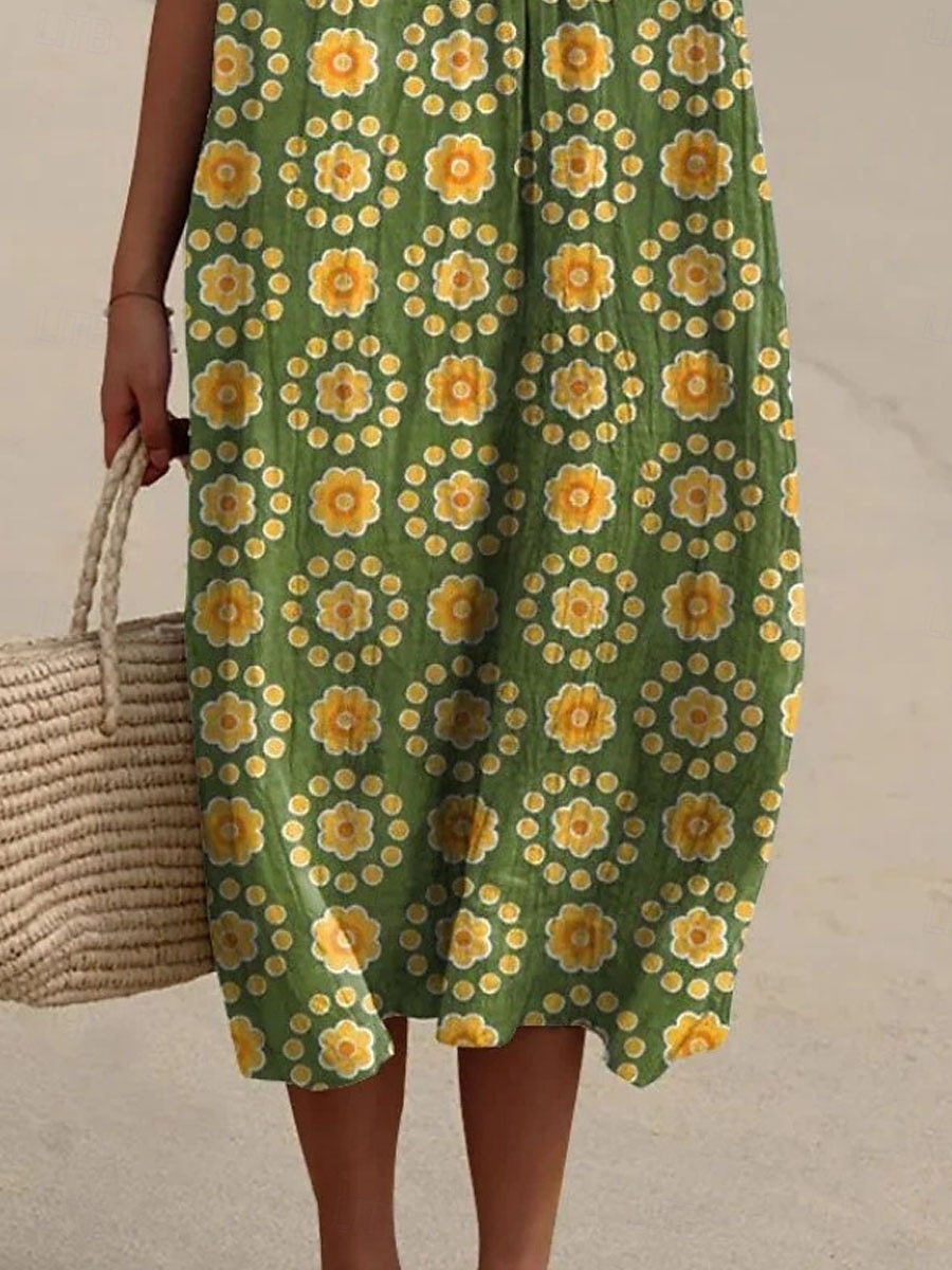 Femmes Robe maxi Robes inspirées du lin Robe Décontractée Robe en coton et lin Robe évasée Occasionnel Quotidien Coupe régulière Fleuri Demi Manches Col en V Vert Été Printemps Automne de 2025 ? $36.99 –P3