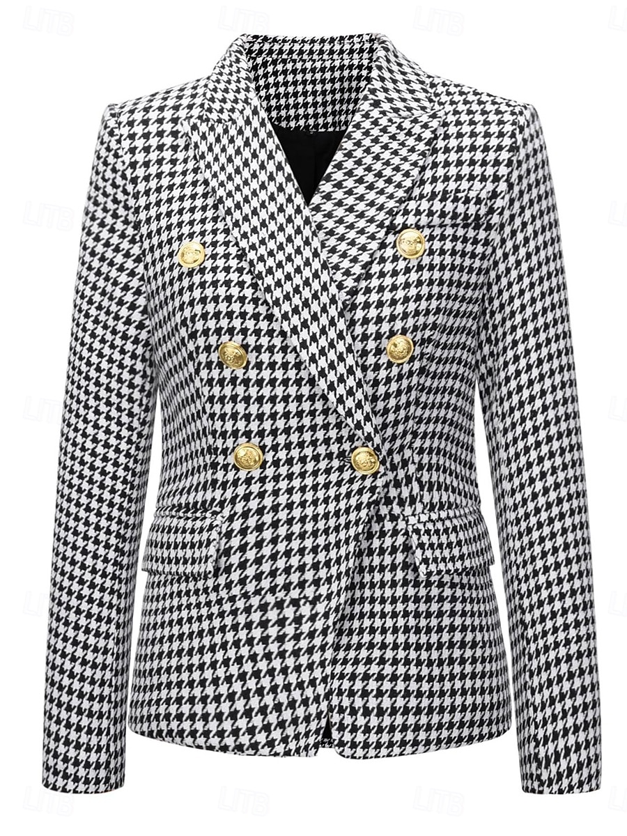 Dames Blazer Werk Straat Herfst Winter Normaal jas Normale pasvorm Ademend Elegant Stijlvol Jacks Lange mouw niet-afdrukken Effen Kleur Strepen en Plaid Met zakken Wit + Zwart Zwart Rood 2025 - $42.99 –P1