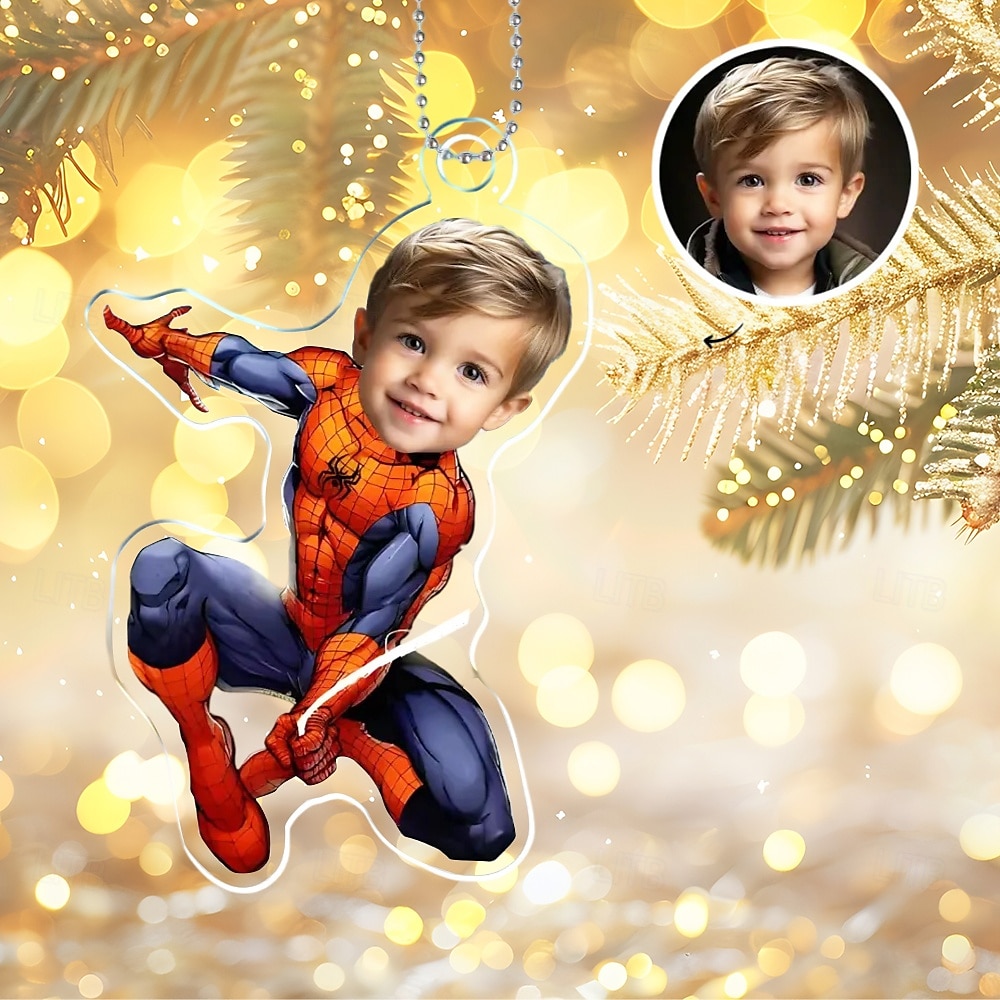 Personalized Photo Hanging Ornaments Custom Spider Superhero Kid Face Acrylic 2D Christmas Tree Ornaments Hanging Car Pendant Gifts for Superhero Fans 2025 - $12.99 –P1