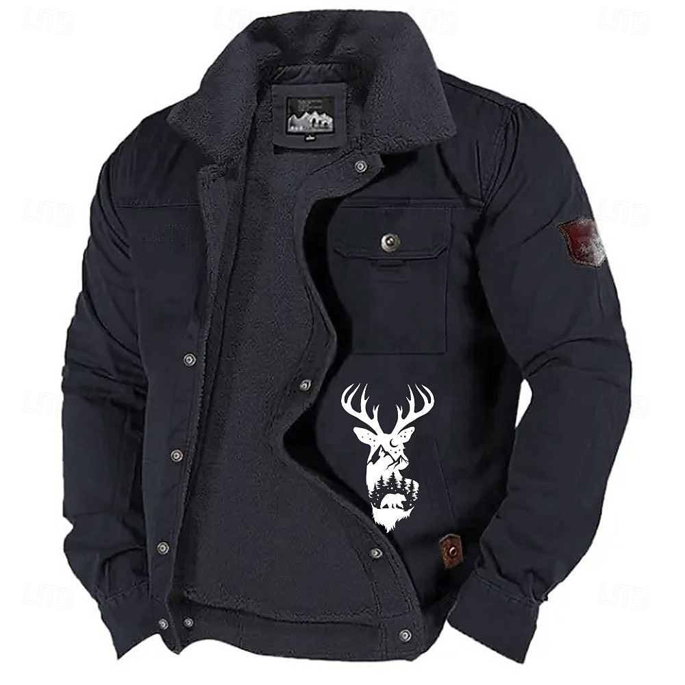 jaqueta de lã bordada com estampa de rena masculina jaqueta de caça sherpa jaqueta cargo de trabalho gola virada para baixo jaqueta de algodão quente de inverno vintage casual casaco para sair com de 2025 por $52.99 –P5