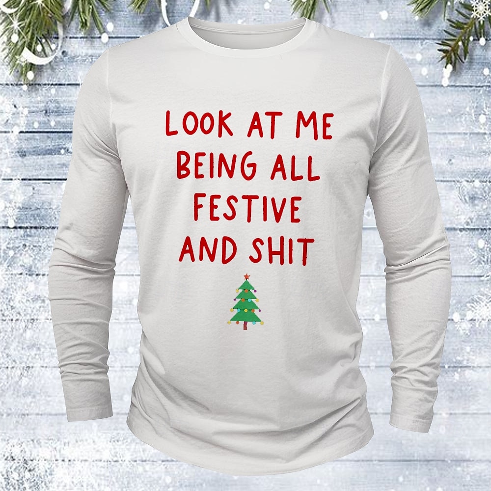 Noël Homme Arbre de Noël Argot drôle T-shirt manche longue T-shirt Impression 3D Col ras du cou Chemise Vacances Designer Occasionnel Rue Bleu Noir Blanche Été Printemps Automne Vêtement Tenue S M L de 2026 ? $7.99 –P4