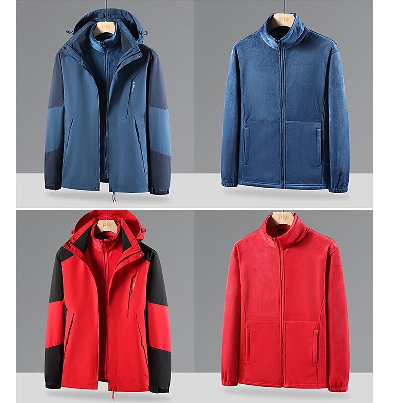 Men's Softshell Jacket Hiking Jacket Winter Outdoor Color Block Thermal Warm Sun Protection Windproof Water Resistant 3-in-1 Jacket Lightweight Jacket Windbreaker Jacket Traveling Black Red Blue Dark 2025 - $75.99 –P8
