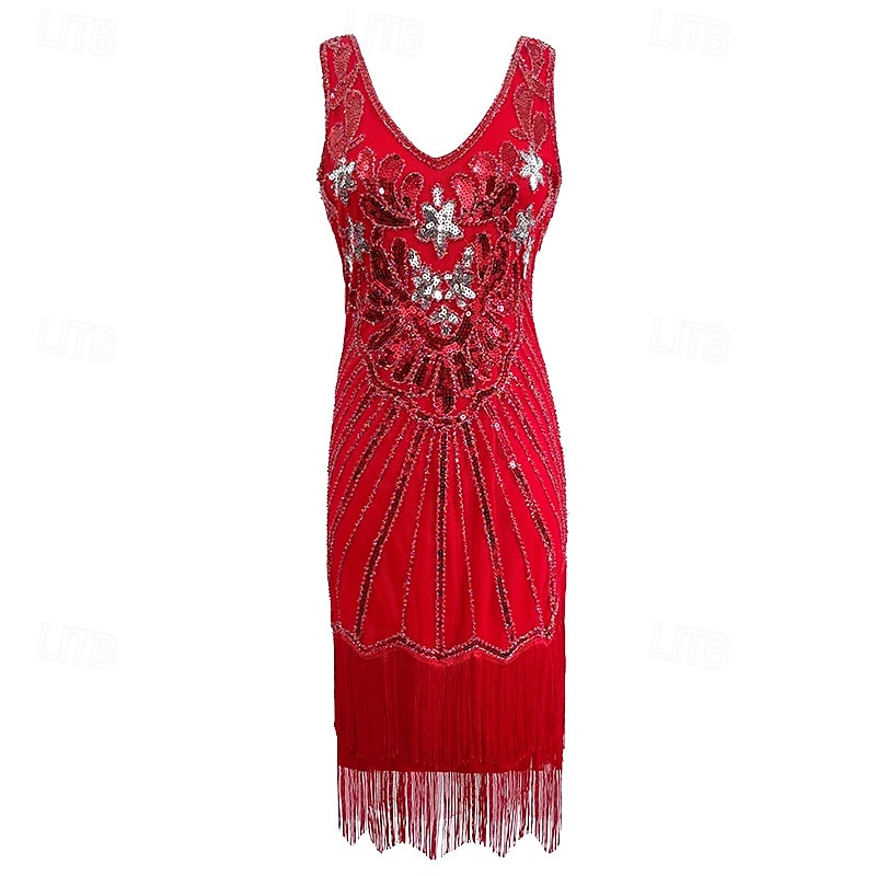 Anni Ruggenti Anni 1920 Lunghezza al ginocchio Lunghezza corta Abito Flapper Gonna pullover Senza maniche Il grande Gatsby Invitato al matrimonio Paillettes Scollo a V Costume Per donna Carnevale del 2026 a $38.99 –P4